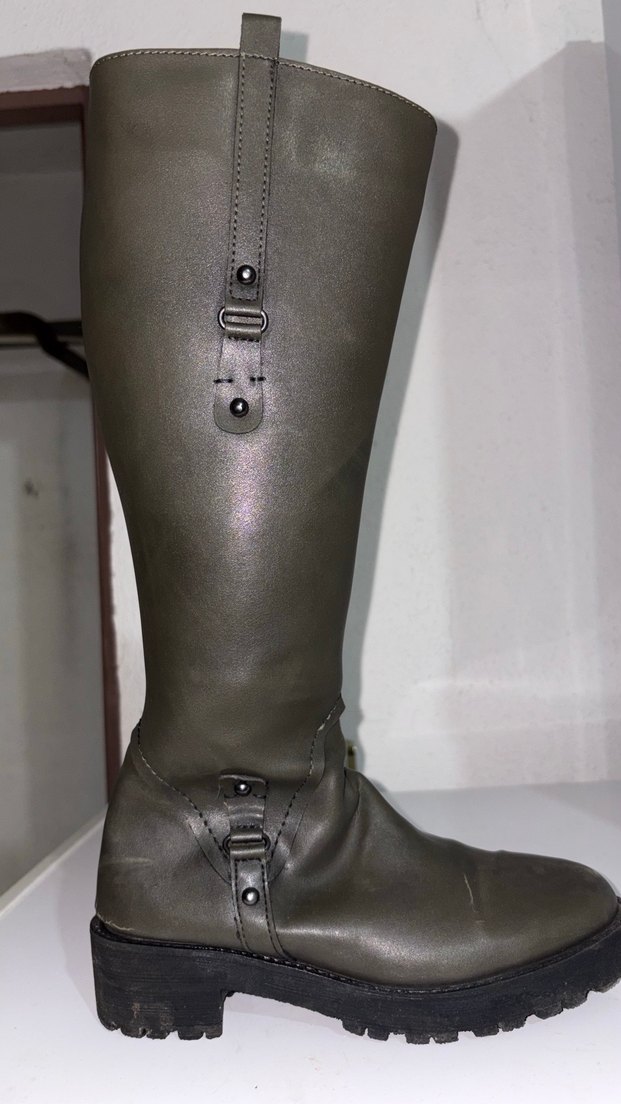 Kadın Haki Deri Topuklu Çizme - Görsel 2