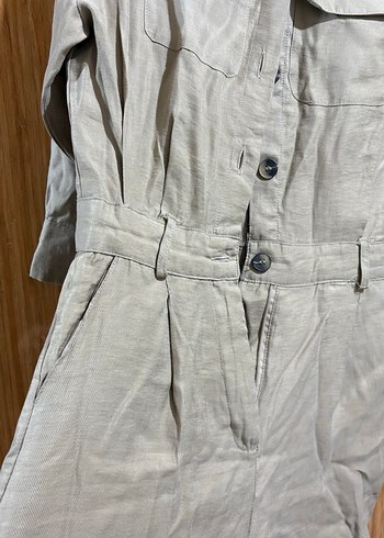 Bej Düğmeli Kadın Yumuşak kumaş tulum - Görsel 2