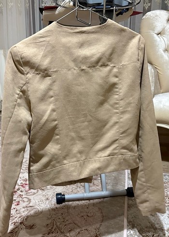 Bej Süet Fermuarlı Kadın Ceket - Görsel 5