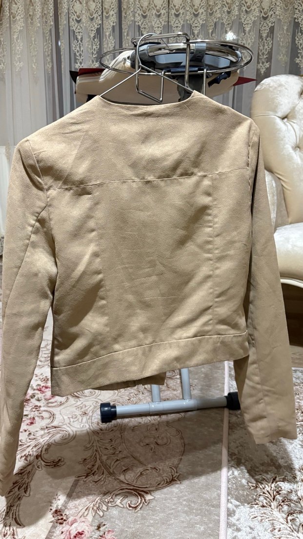 Bej Süet Fermuarlı Kadın Ceket - Görsel 5