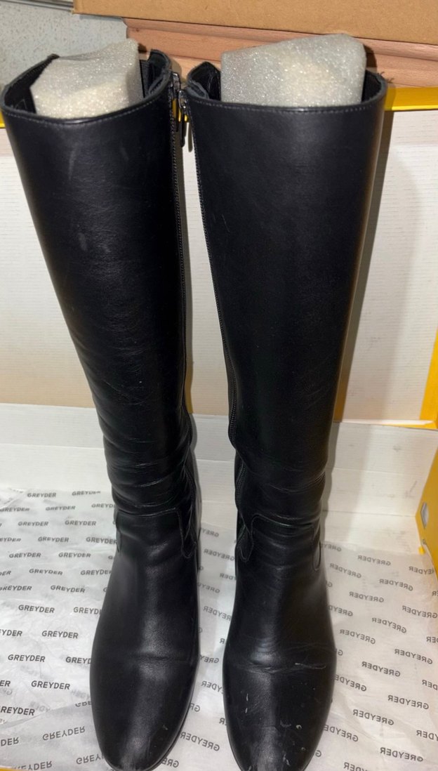 Siyah Deri Diz Üstü Blok Topuklu Bot - Görsel 5