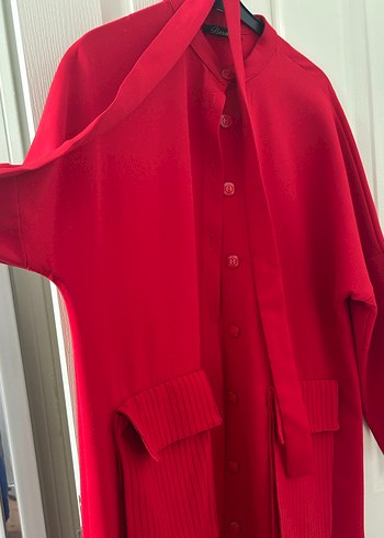 Uzun Kırmızı Kadın Street Wear Elbise - Görsel 5