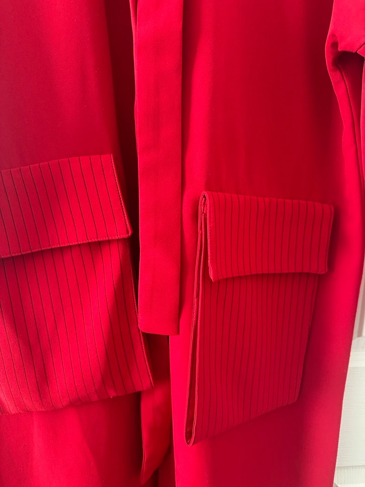 Uzun Kırmızı Kadın Street Wear Elbise - Görsel 3