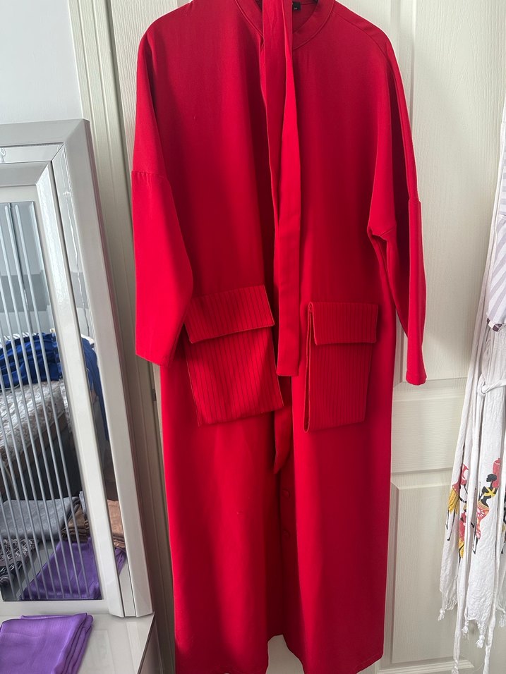 Uzun Kırmızı Kadın Street Wear Elbise - Görsel 2