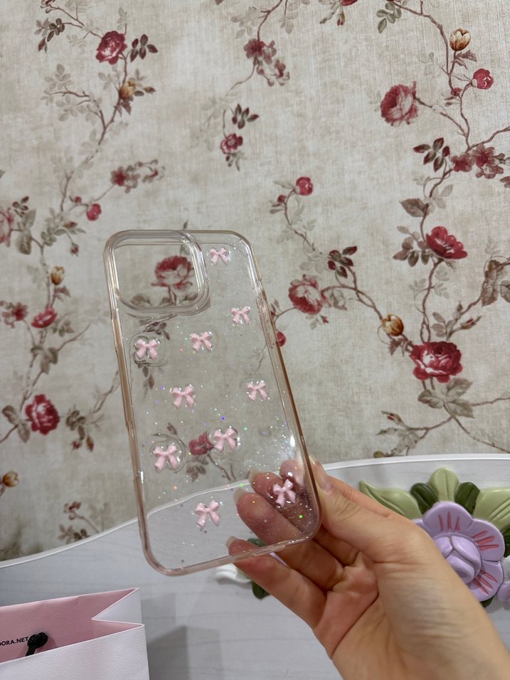 İphone 16 pro max Pembe Fiyonk Detaylı Bohem Telefon Kılıfı - Görsel 2