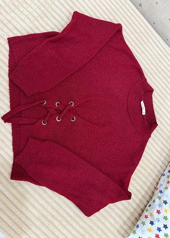 LCW Bordo Örgü Bohem Kadın Kazak - Görsel 2