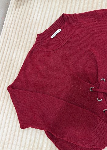 LCW Bordo Örgü Bohem Kadın Kazak - Görsel 3