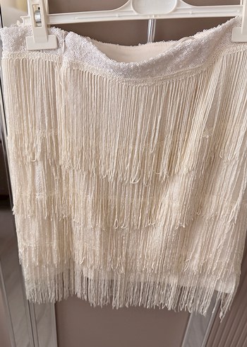 Püsküllü Beyaz Mini Bohem Etek - Görsel 5