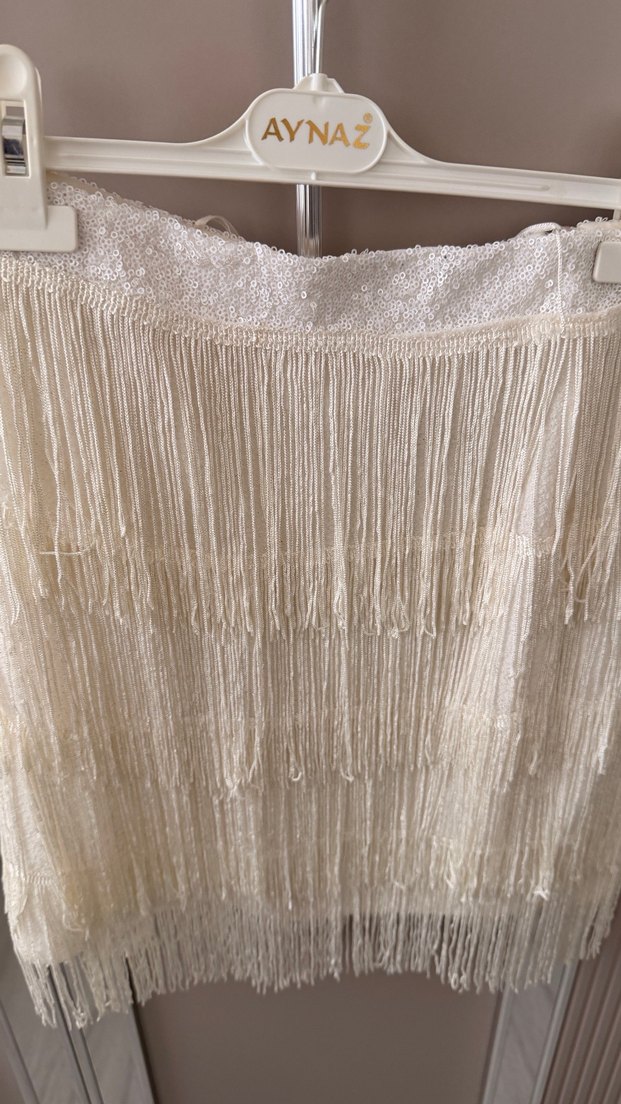 Püsküllü Beyaz Mini Bohem Etek - Görsel 3