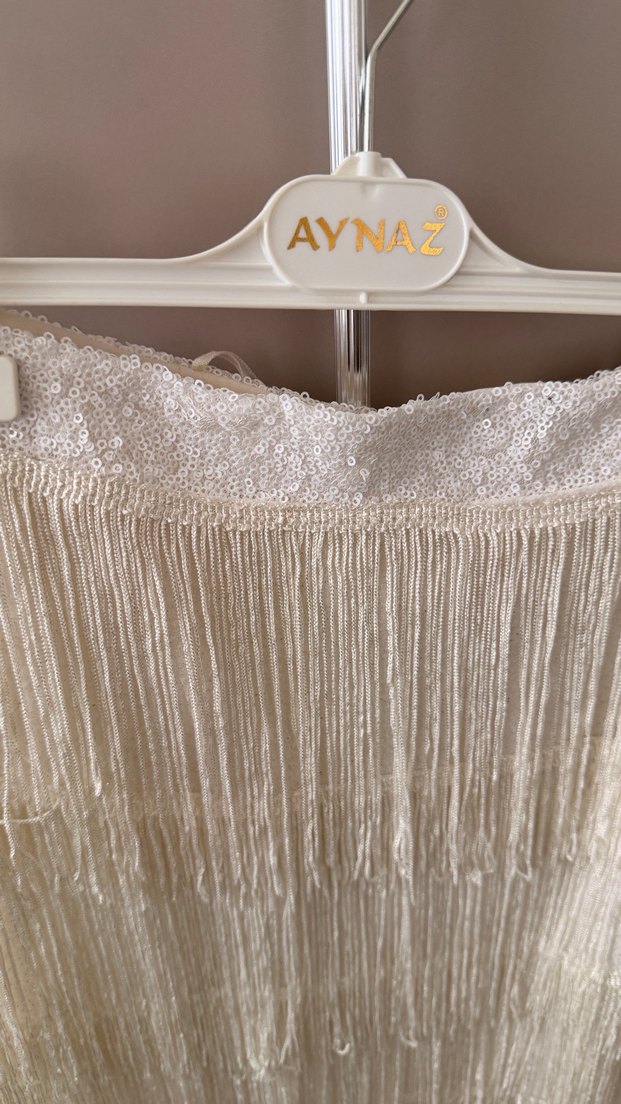 Püsküllü Beyaz Mini Bohem Etek - Görsel 2