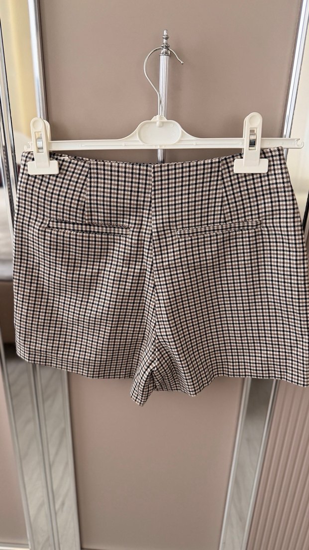 Kaz ayağı desenli mini şort etek - Görsel 2