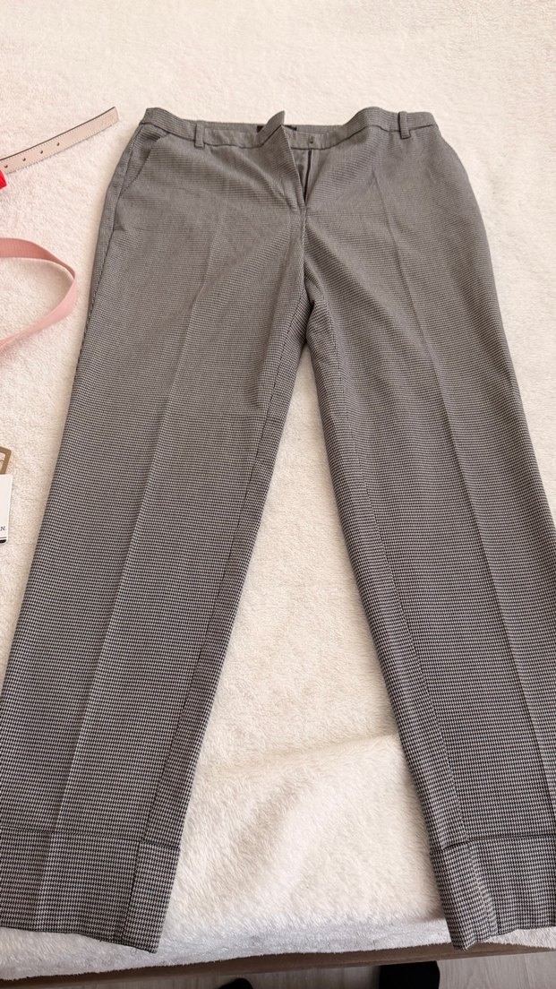 Gri kaz ayağı desenli 
Düğmeli Kadın Kumaş Pantolon - Görsel 2