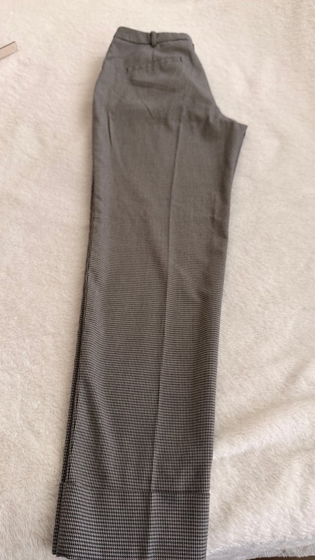 Gri kaz ayağı desenli 
Düğmeli Kadın Kumaş Pantolon - Görsel 4