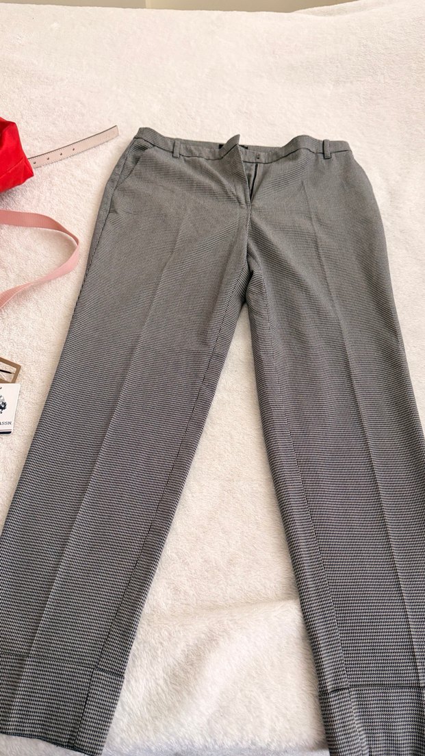 Gri kaz ayağı desenli 
Düğmeli Kadın Kumaş Pantolon - Görsel 3