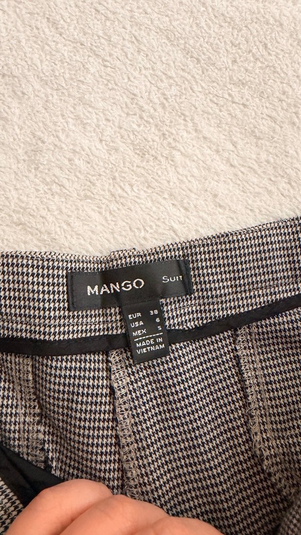 Gri kaz ayağı desenli 
Düğmeli Kadın Kumaş Pantolon - Görsel 5