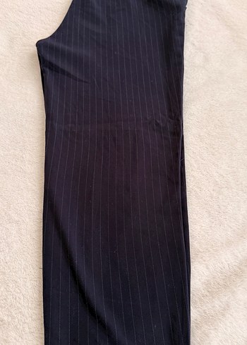 Kadın Lacivert çizgili Pilili Kumaş Pantolon - Görsel 6