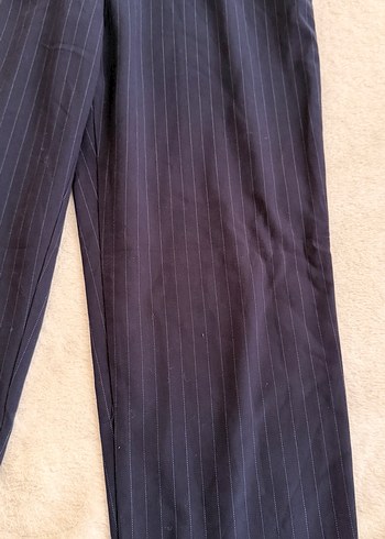 Kadın Lacivert çizgili Pilili Kumaş Pantolon - Görsel 5
