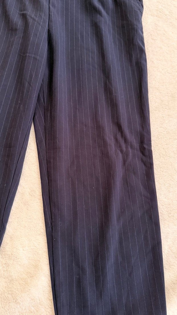 Kadın Lacivert çizgili Pilili Kumaş Pantolon - Görsel 5