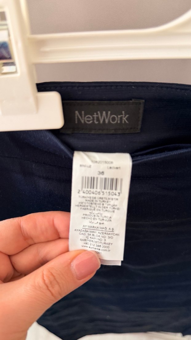 Lacivert Midi  Keten Drapeli Etek - Görsel 2