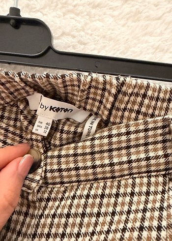 Düz Kahverengi Kadın ekose  Pantolon - Görsel 3