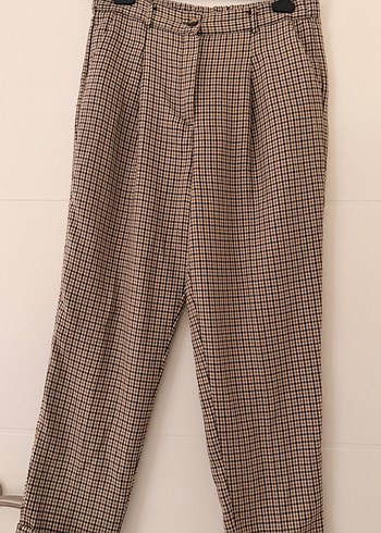 Düz Kahverengi Kadın ekose  Pantolon - Görsel 2