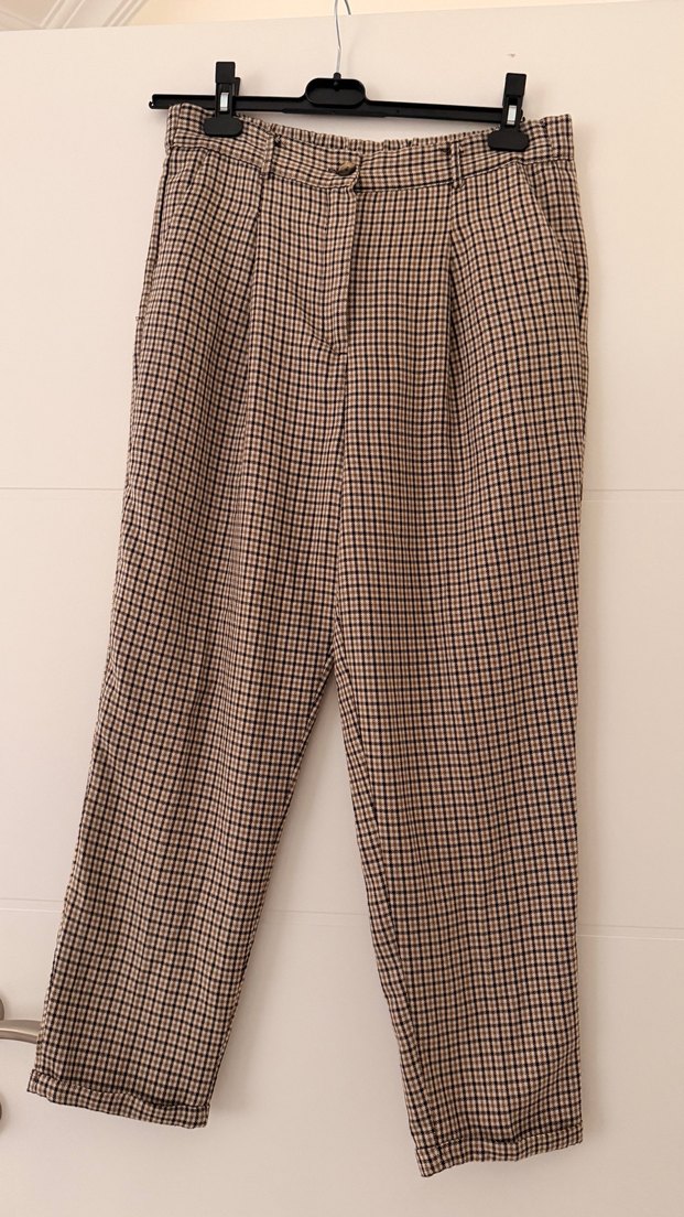 Düz Kahverengi Kadın ekose  Pantolon - Görsel 2