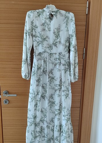 Uzun Bohem Kadın Elbise Beyaz Desenli - Görsel 2