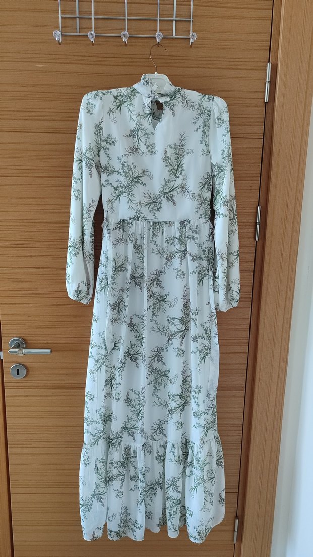 Uzun Bohem Kadın Elbise Beyaz Desenli - Görsel 2