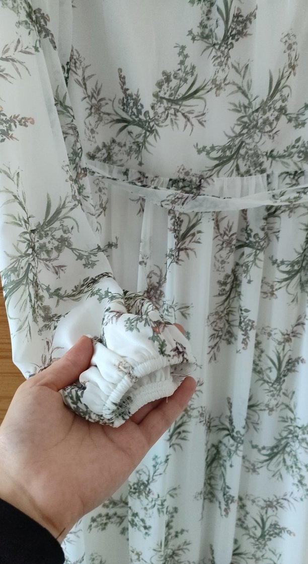 Uzun Bohem Kadın Elbise Beyaz Desenli - Görsel 5