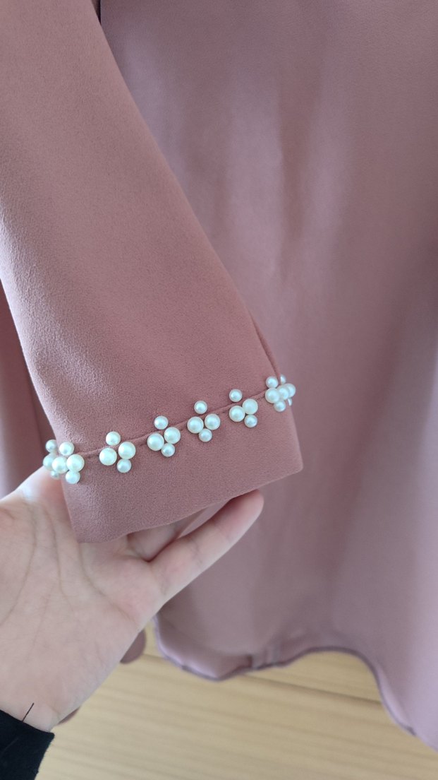 Boncuk İşlemeli Uzun Kollu Bej 2 li takım - Görsel 3