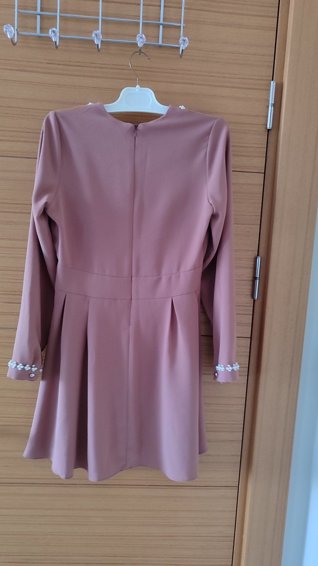 Boncuk İşlemeli Uzun Kollu Bej 2 li takım - Görsel 4