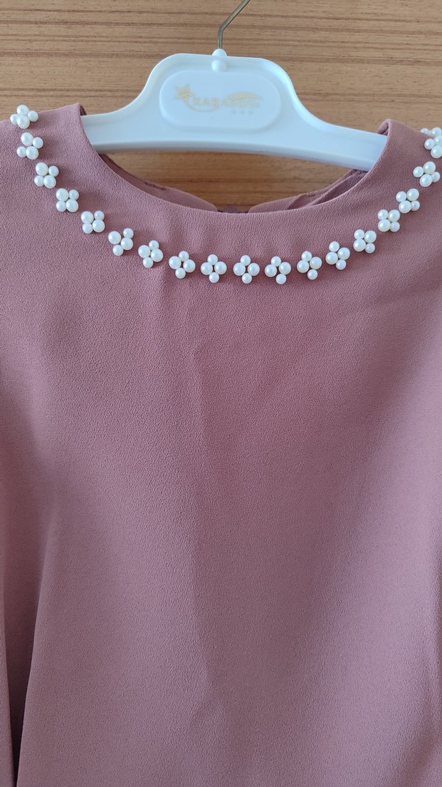 Boncuk İşlemeli Uzun Kollu Bej 2 li takım - Görsel 2