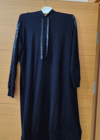 Siyah Uzun Kollu kapşonlu  Salaş Tunik - Görsel 2