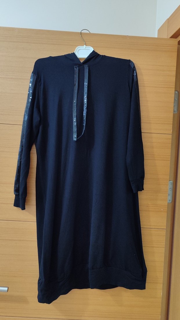 Siyah Uzun Kollu kapşonlu  Salaş Tunik - Görsel 2