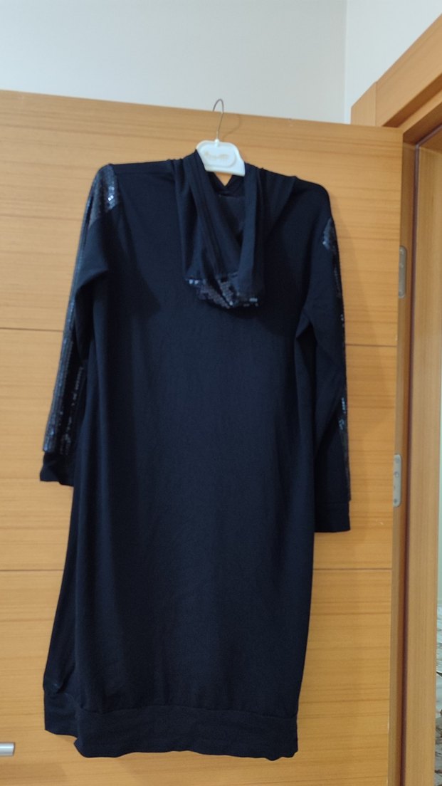 Siyah Uzun Kollu kapşonlu  Salaş Tunik - Görsel 4