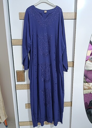 Simli Eliş Şile Bezi Mor Kaftan Elbise