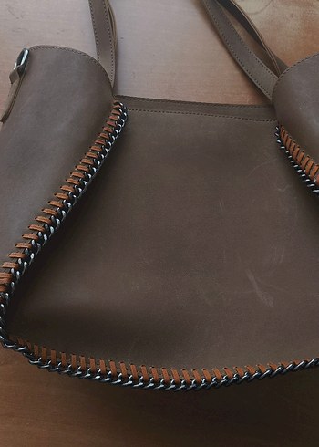 Diğer Vintage Kahverengi Zincir Detaylı Kadın süet Çanta