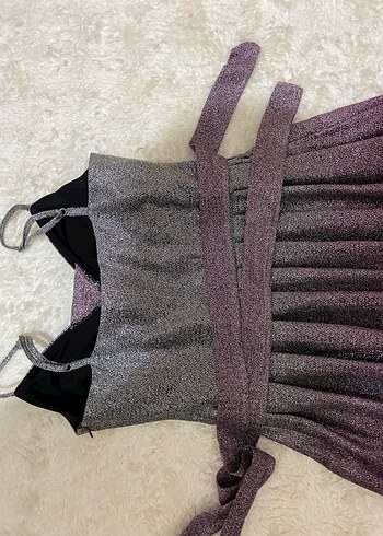 Mor Parlak Mini Elbise - Görsel 5