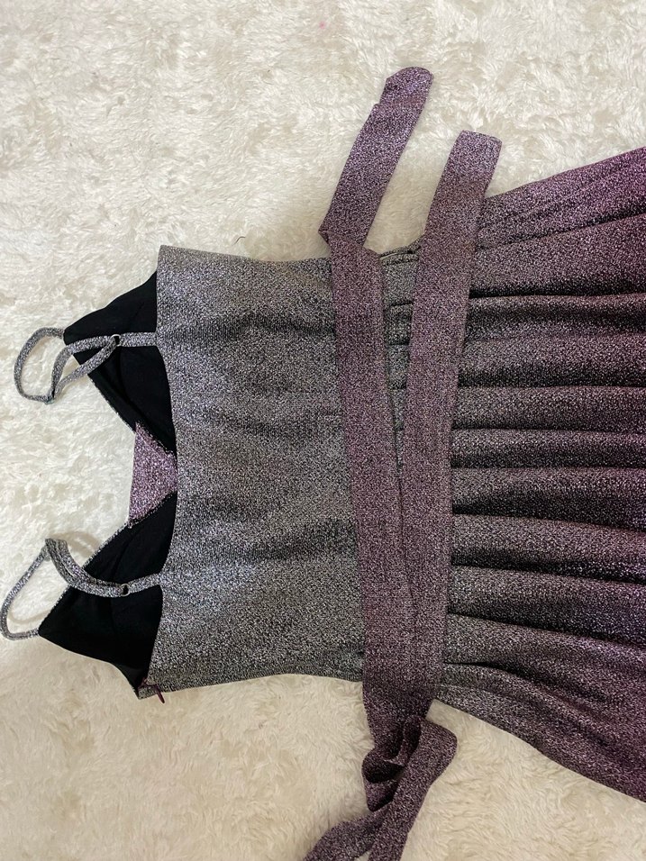 Mor Parlak Mini Elbise - Görsel 5