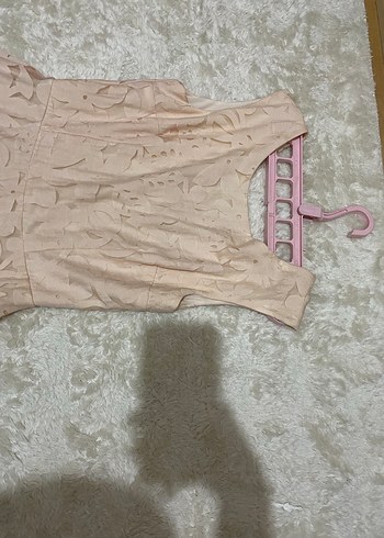 Dantel Detaylı Bej Midi Abiye Elbise - Görsel 3