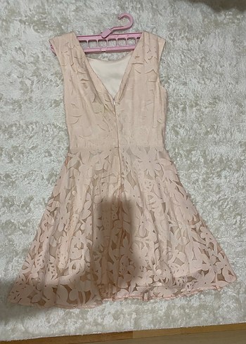 Dantel Detaylı Bej Midi Abiye Elbise - Görsel 2