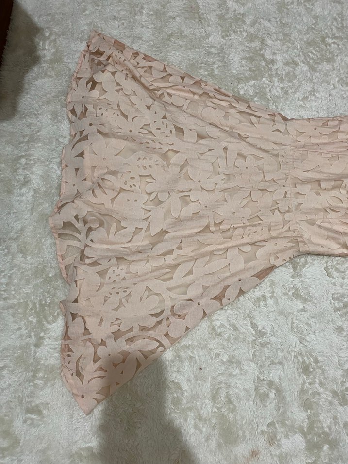 Dantel Detaylı Bej Midi Abiye Elbise - Görsel 4