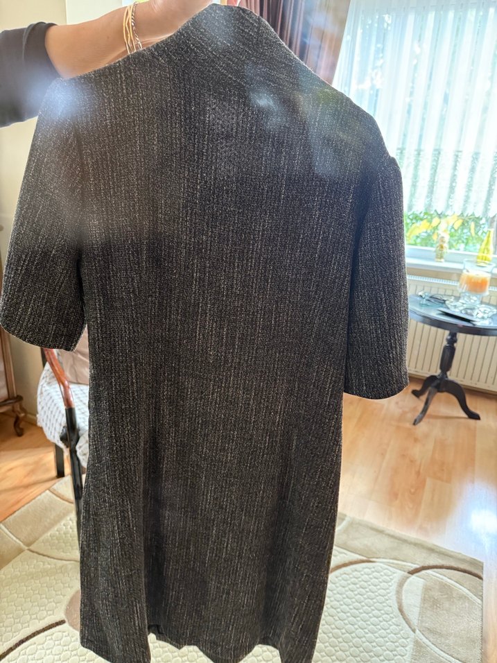 Düğmeli Siyah Midi elbise - Görsel 3