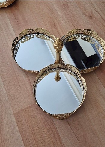 Parlak Altın Renkli Üçlü Dekoratif Aynalı Jardinyer - Görsel 2