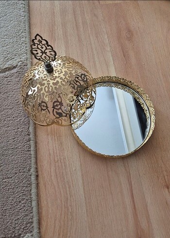 İşlemeli Dantelli Altın Rengi Vintage şekerlik sunumluk - Görsel 2