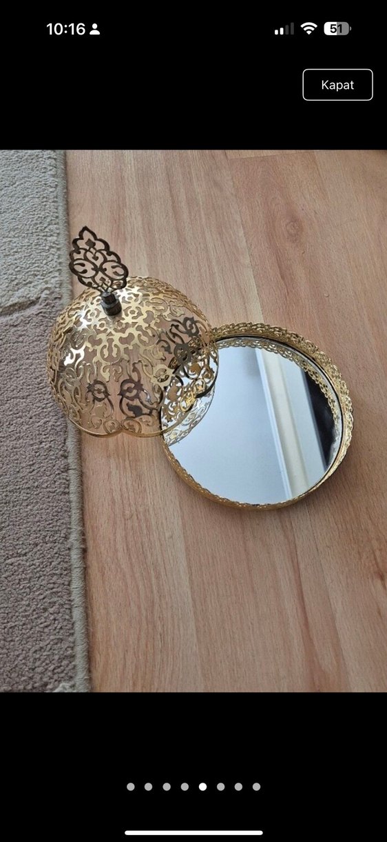 İşlemeli Dantelli Altın Rengi Vintage şekerlik sunumluk - Görsel 2