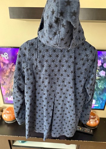 Yıldız Desenli mavi kaban kapşonlu - Görsel 2