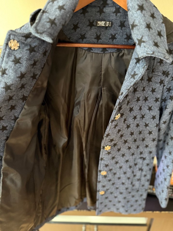 Yıldız Desenli mavi kaban kapşonlu - Görsel 5