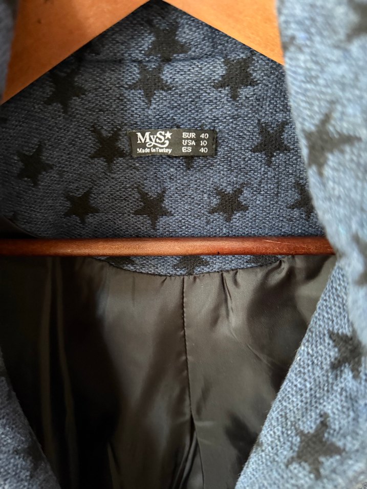 Yıldız Desenli mavi kaban kapşonlu - Görsel 4