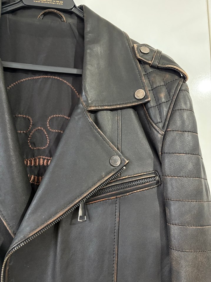 Siyah Erkek Deri Biker Ceket - Görsel 3